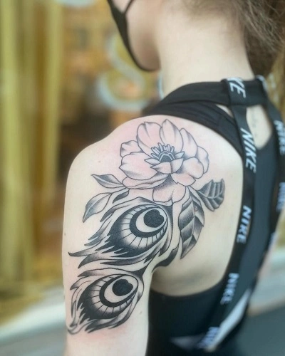 Feather Shoulder Tattoos for Women