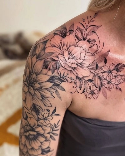 Flower Shoulder Tattoos for Ladies