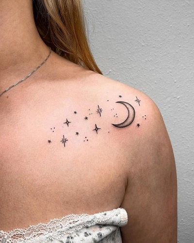 Moon Shoulder Tattoos for Women