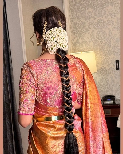 South Indian Braid with Gold Accessories