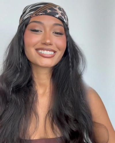 Straight Hair with Scarf Accessory