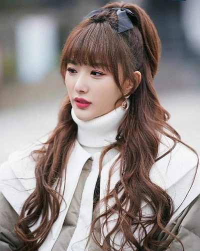 High Ponytail with Bangs