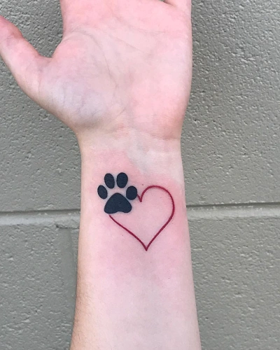 Dog Paw Heart Tattoo for Women