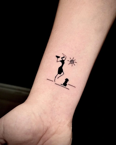 Dog Silhouette with Sunset Tattoo for Women
