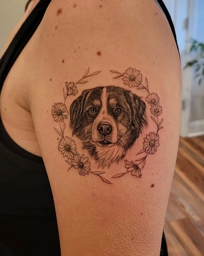 Dog and Flower Tattoo for Women
