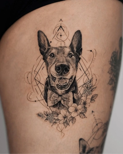 Geometric Dog Tattoo for Women