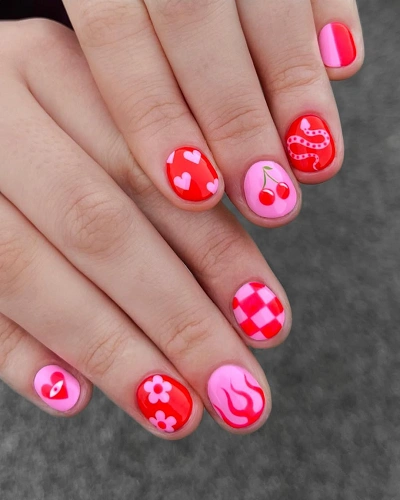 Pink and Red Nail Art Designs