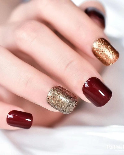 Red and Gold Glitter Nail Art Designs