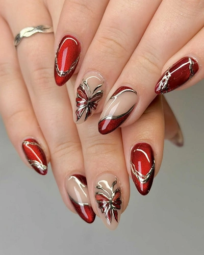 Red and Silver Nail Art Designs