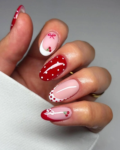 White and Red Nail Art Designs