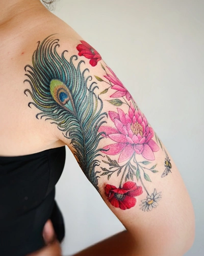 Feather with Nature Tattoos for Women