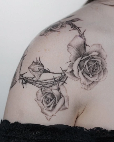Rose with Thorns Tattoos for Women