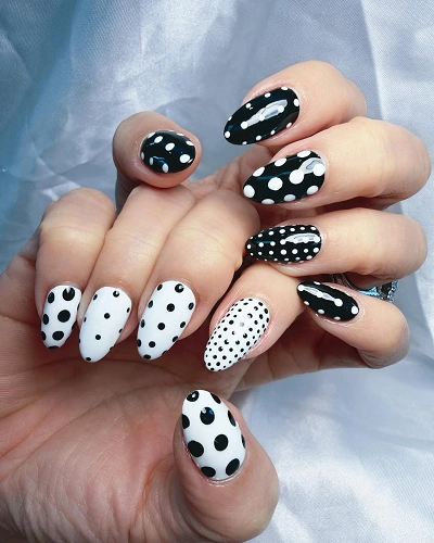 Black And White Polka Dot Nail Art