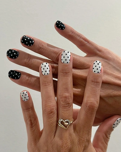 Black And White Polka Dot Nail Art