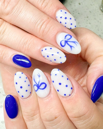 Blue Polka Dot Nail Art