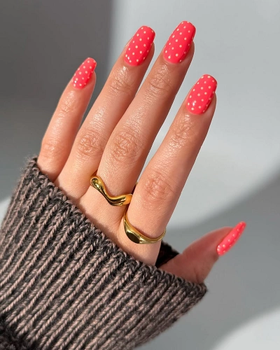 Coral Polka Dot Nail Art