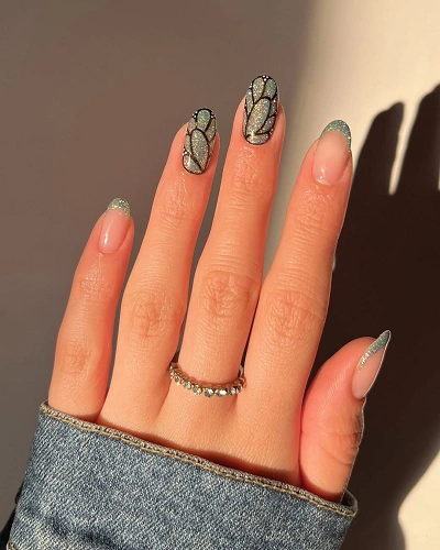 Glitter Butterfly Glam Nail Art for Women