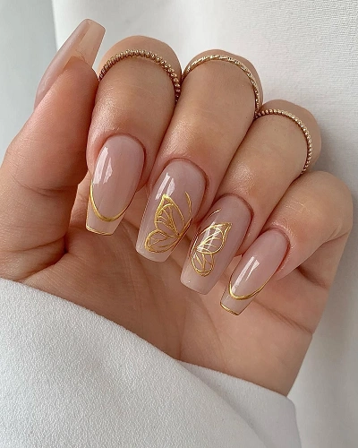 Gold Foil Butterfly Nail Art for Women