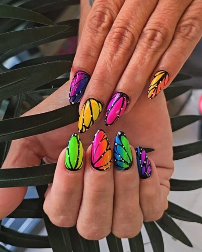 Neon Butterfly Pop Nail Art for Women