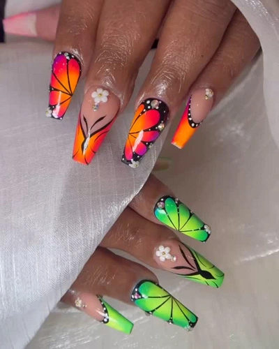 Neon Butterfly Pop Nail Art for Women