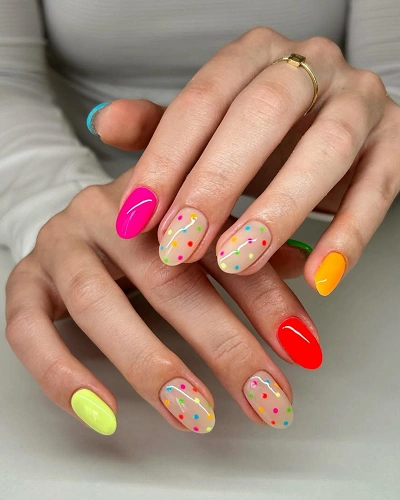 Rainbow Polka Dot Nail Art