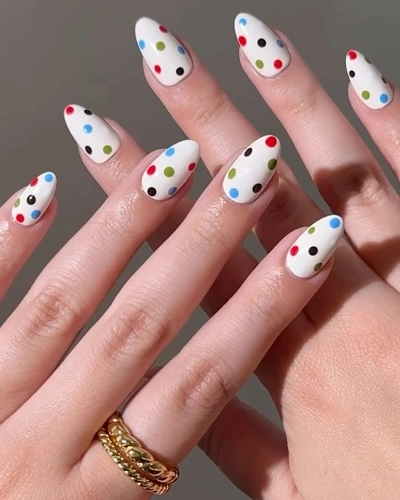 Rainbow Polka Dot Nail Art